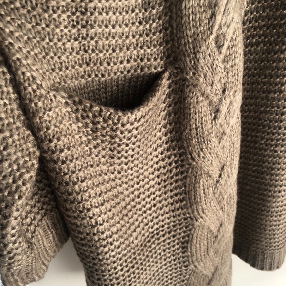 Taupe Olive Knit Oversized Open Sweater Cardigan - Picture 5 of 7